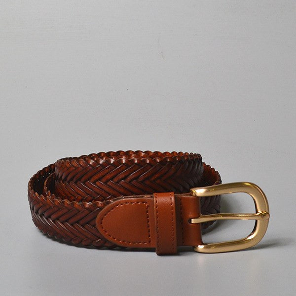 Erskinville Women s Tan Leather Braided Belt with Gold Buckle