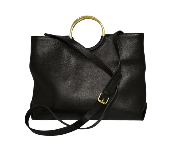 Black Millfield Structured Leather Ring Handle Bag Addison Road