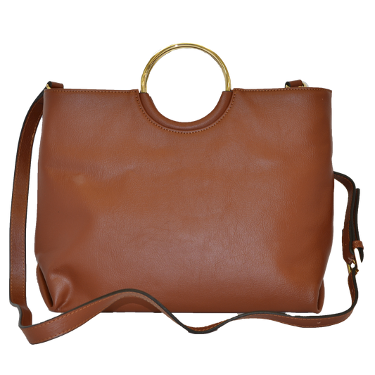 MILLFIELD Tan Structured Leather Ring Handle Bag Bag Addison Road