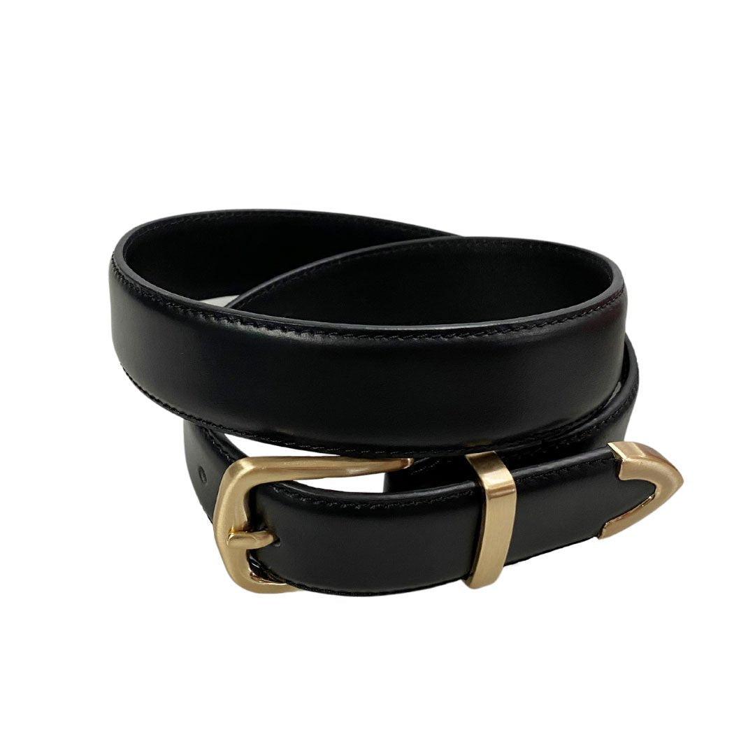 Womens black leather on sale belt gold buckle